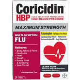 Coricidin HBP Maximum Strength Multi-Symptom Flu Medicine, Tablets, 24 Ct